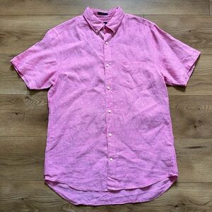 GANT Men’s Pink Linen‎ Short Sleeve Button Down Shirt Size Large